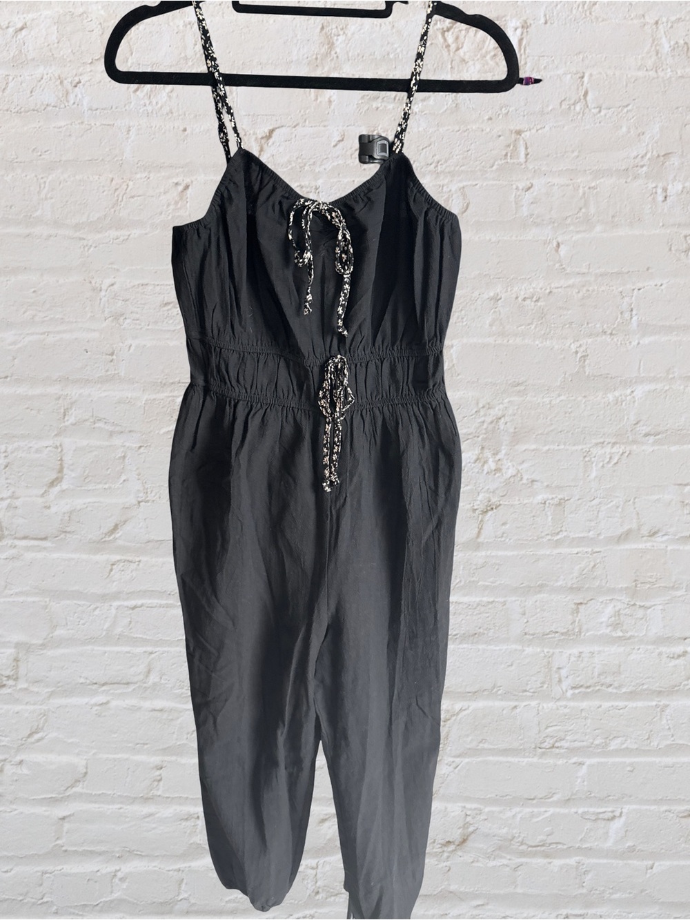 Hem & Thread Black Tie-Front Spaghetti Strap Jumpsuit